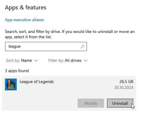 how to uninstall lol